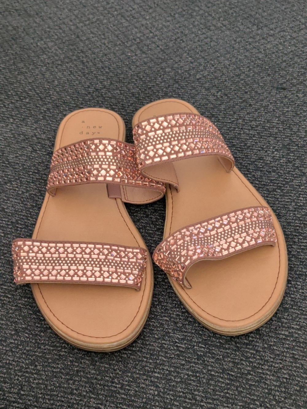 a new day Rose Gold Beaded Double-Strap Slide Sandals - Women